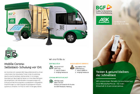Flyer zur BGF Testkampagne öffnen (PDF, 0.5 MB) Das Vorschaubild ist mit der Detailansicht des Beitrags verlinkt.